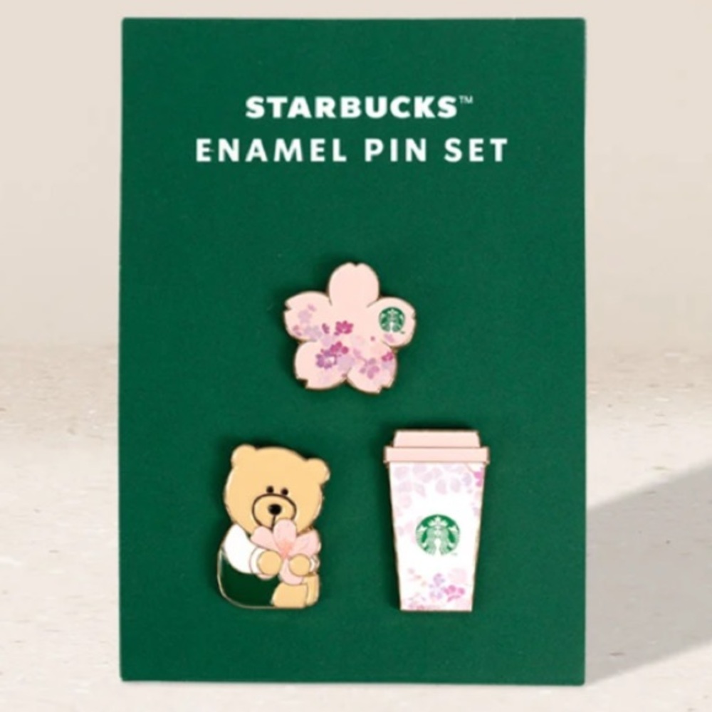 New Starbucks 2026 Spring Cherry Blossom 3 Enamel Pin Charm Set